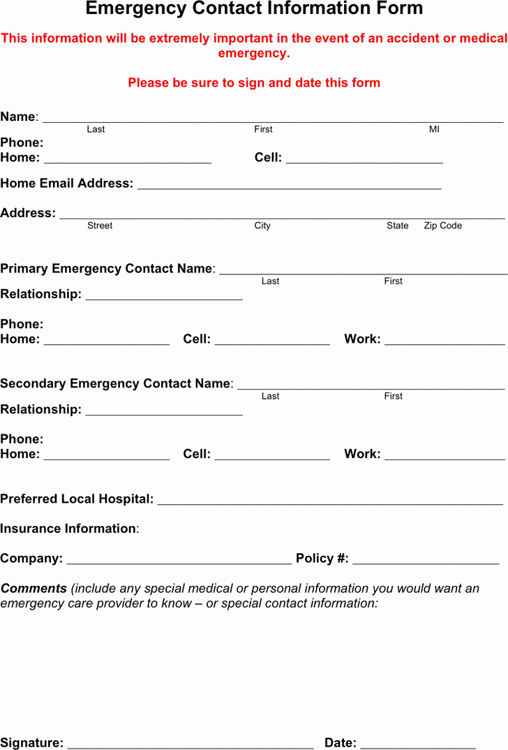 Employee Contact Information Form Template