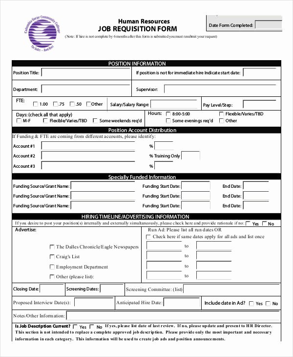 job requisition form sample