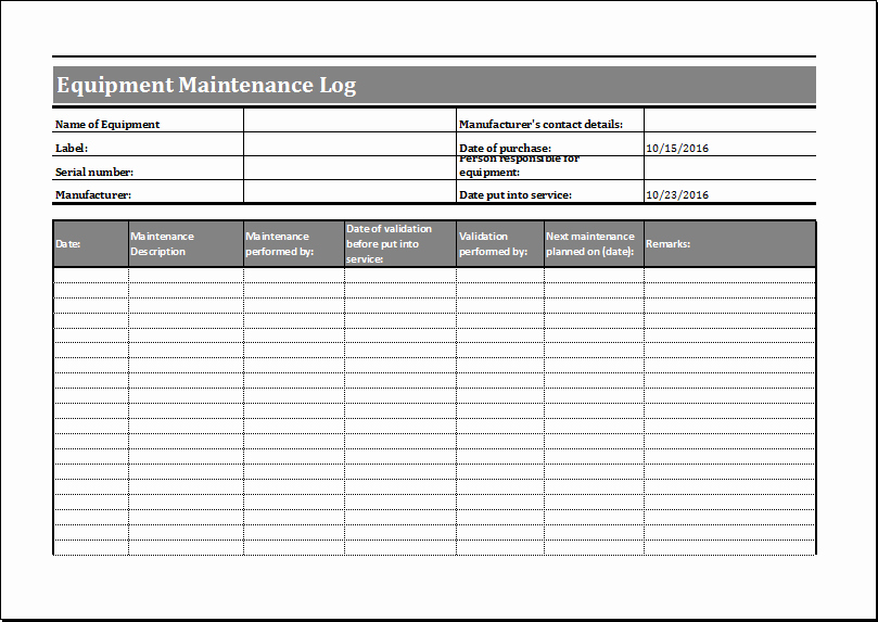 equipment maintenance schedule template excel 1913