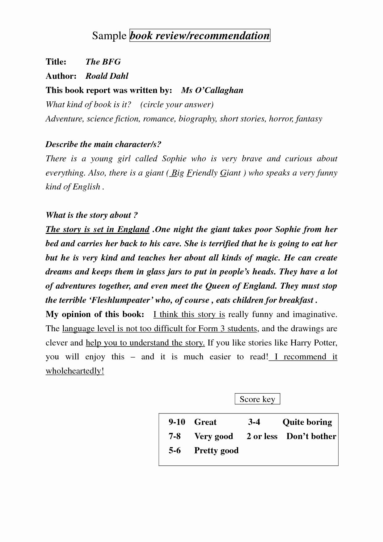 Example Of Book Analysis