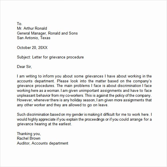 sample grievance letter