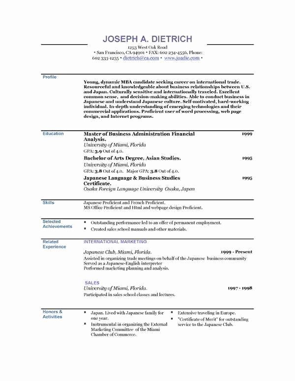 excellent resume example
