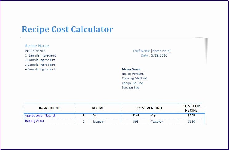 recipe cost calculator o0866