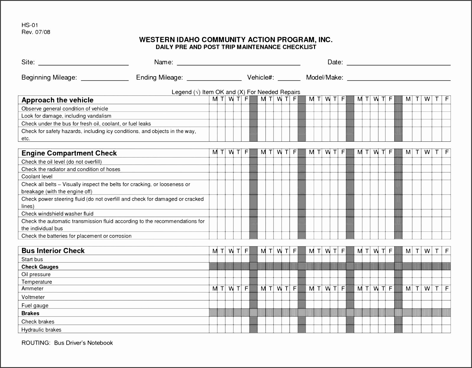 facility maintenance checklist template