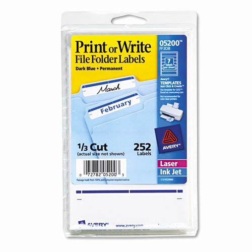 Print or Write File Folder Labels 1116 x 3 716 WhiteDark Blue Bar 252Pack AVE