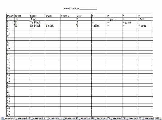 football play call sheet template excel