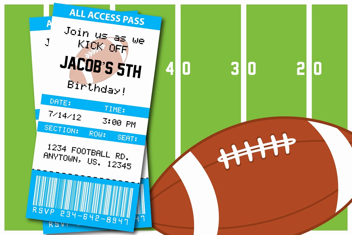 Football Ticket Birthday Invitations Elegant Football themed Birthday Party or Superbowl by