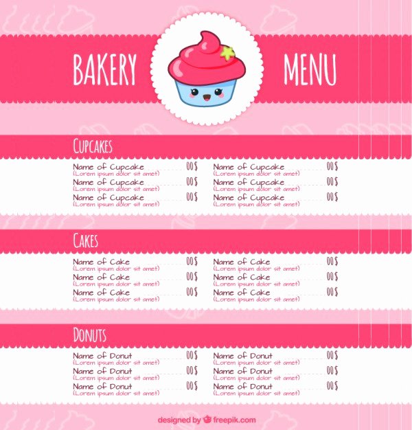 bakery menu template