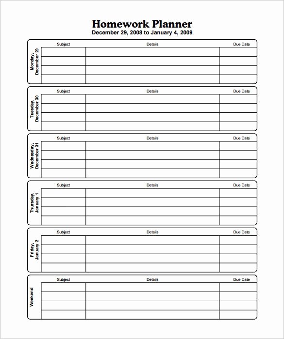 homework planner printable