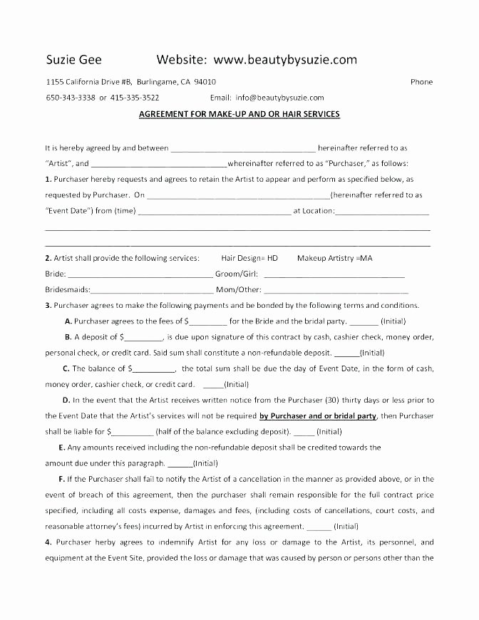 sle wedding contract for hair and makeup