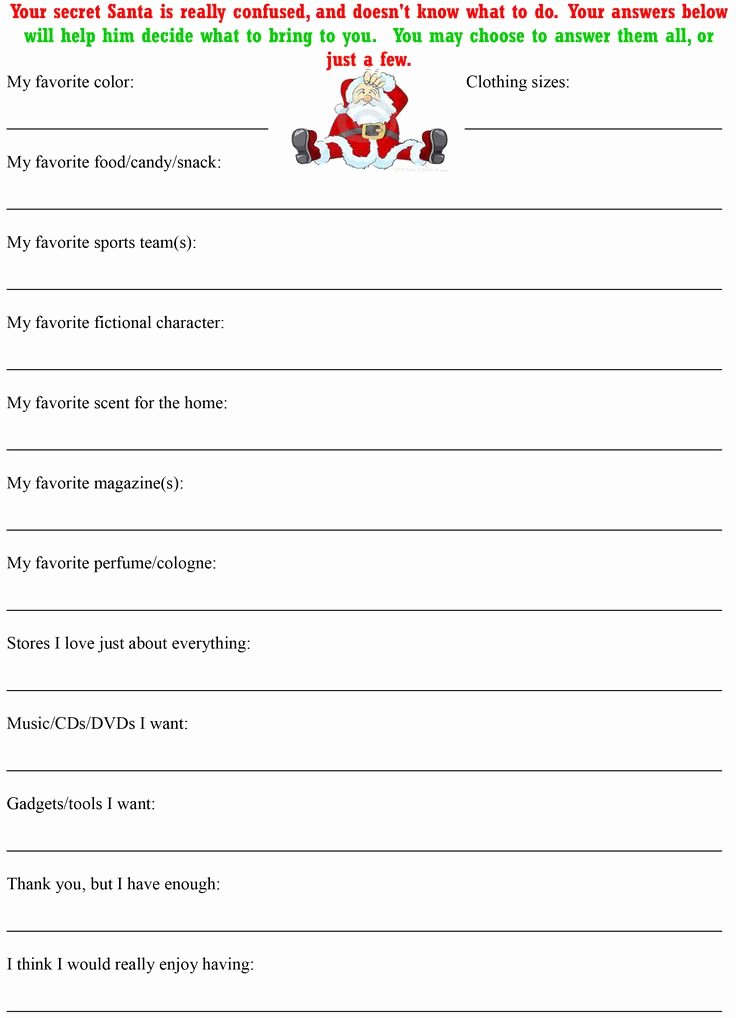 secret santa questionnaire