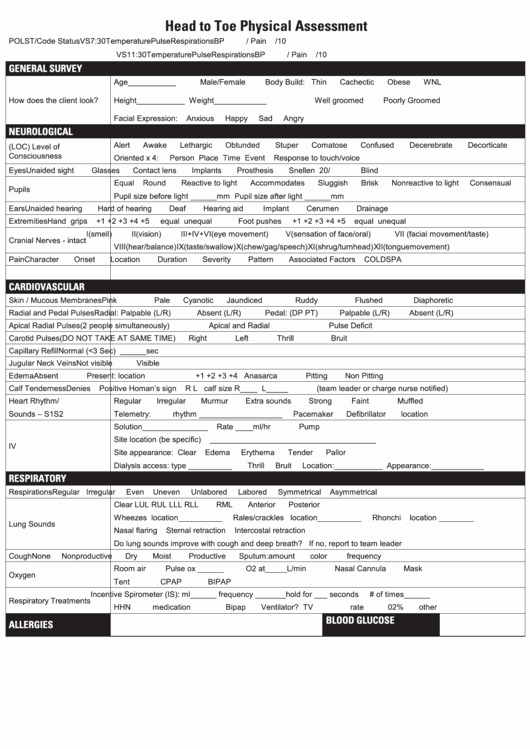 Head to toe assessment Template Best Of Head to toe Physical assessment form Printable Pdf