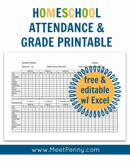 Homeschool attendance Record Excel Luxury Homeschool attendance and Grades Printable