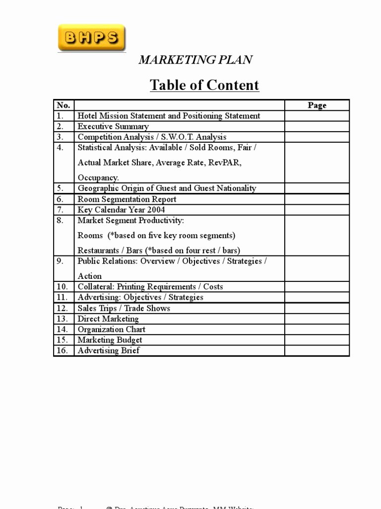 Hotel Marketing Plan Template