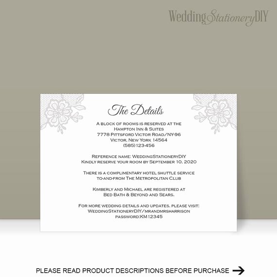 Information Card Template Inspirational Insert Cards Wedding Information Card Reception Card Diy