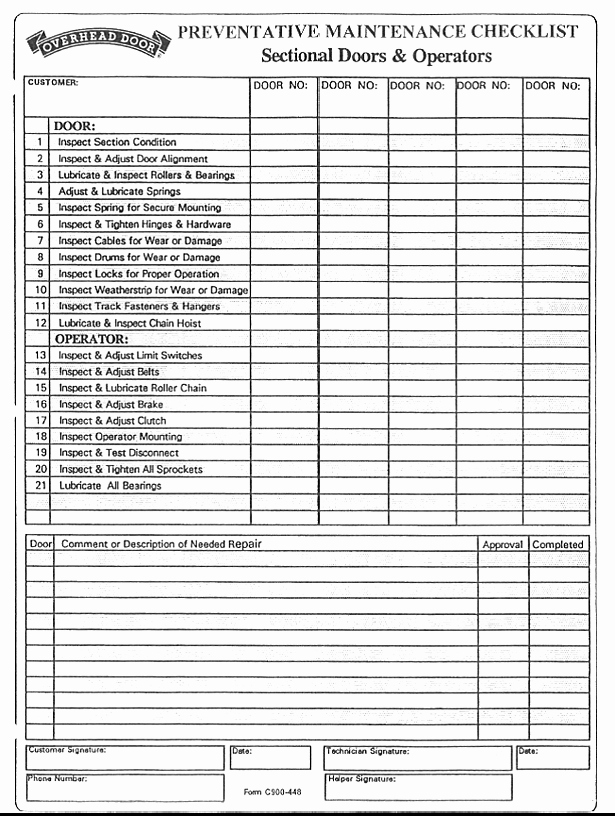preventive maintenance checklist log