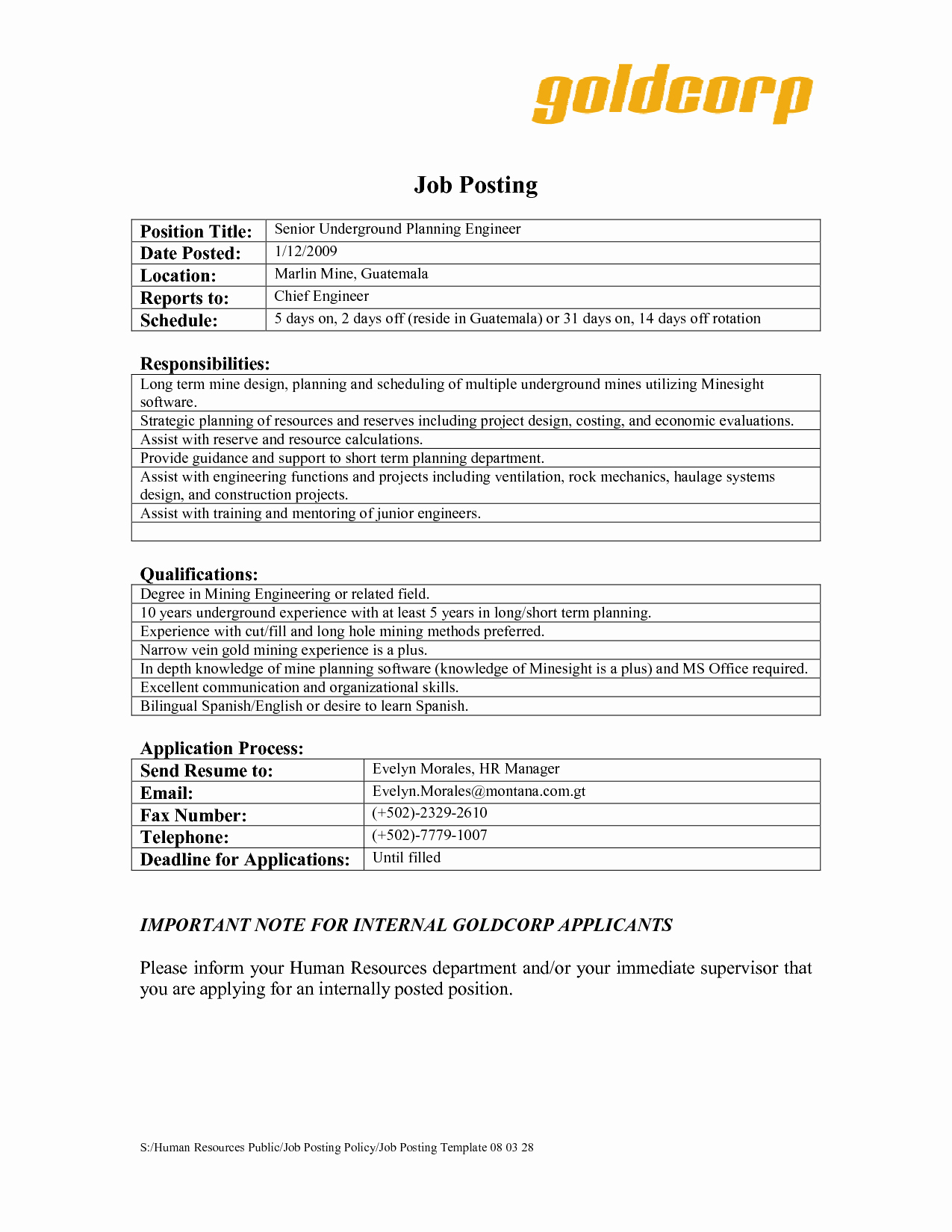 post sample internal job posting template