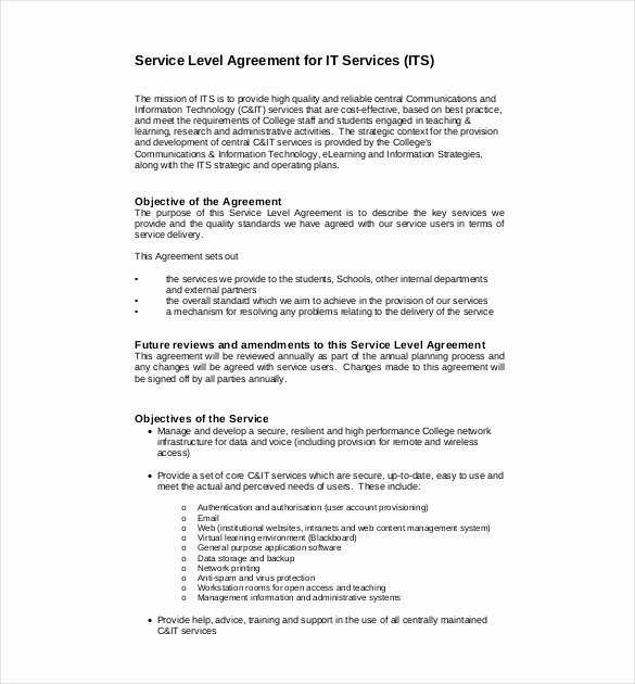 Internal Service Level Agreement Template Best Of 36 Service Agreement Templates Word Pdf