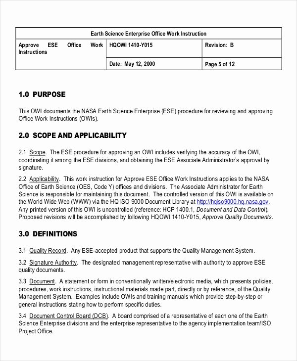 Iso 9001 Work Instruction Template