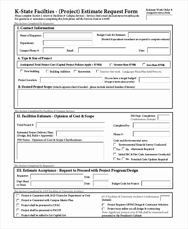 It Project Request form Template Best Of 8 Project Estimate Templates Free Sample Example