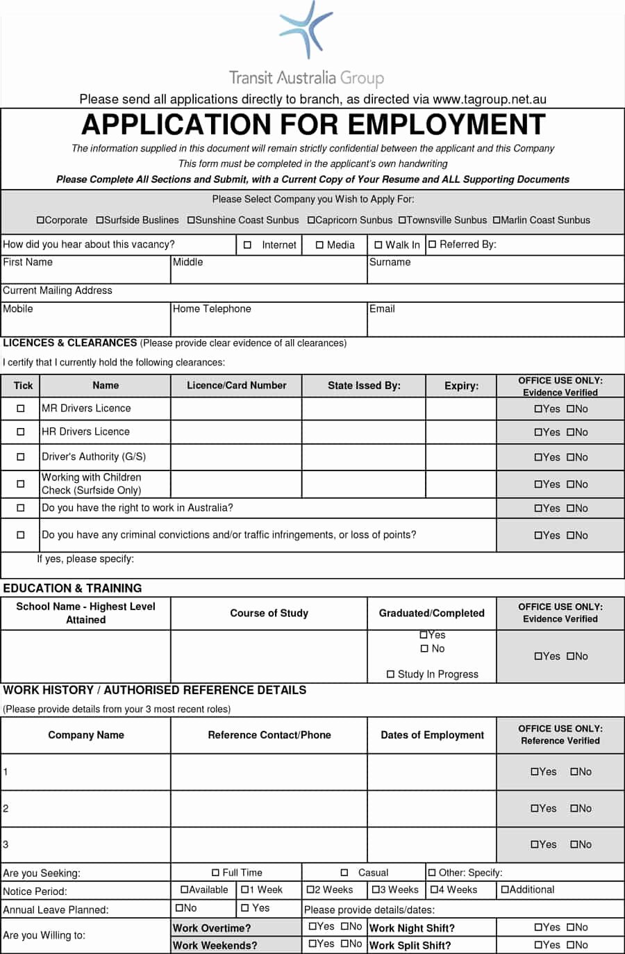 employment application form