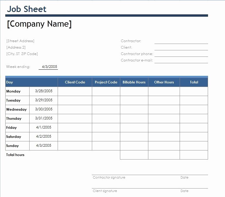 job sheet template