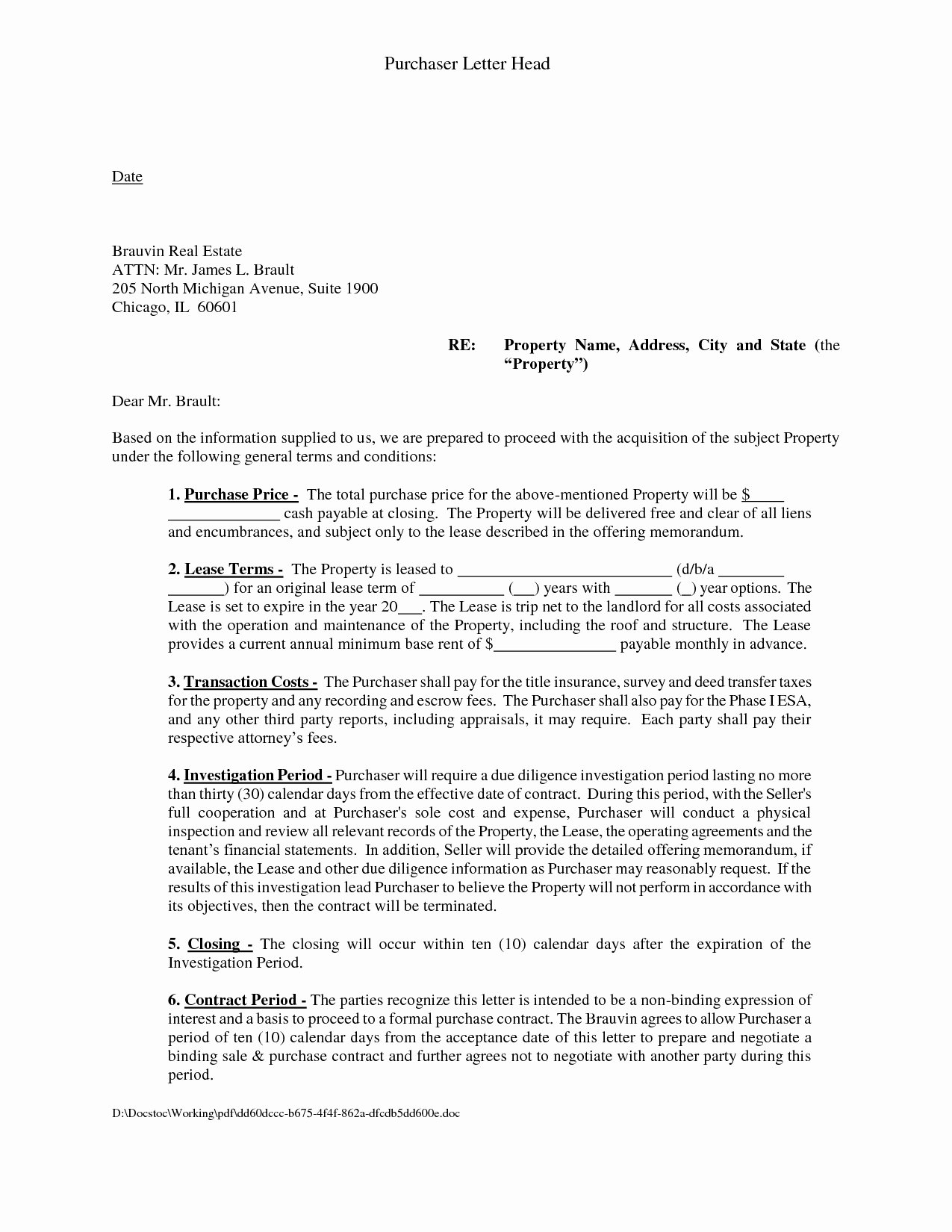 letter of intent to lease mercial space template