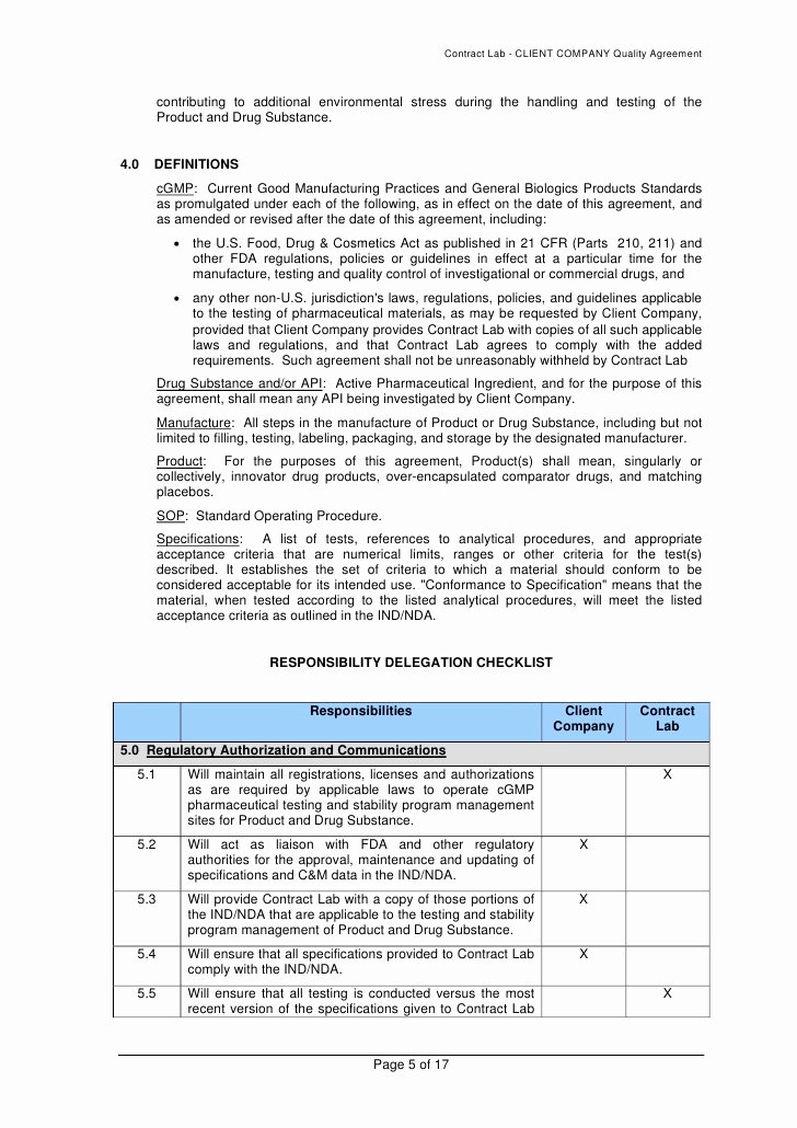 analytical quality agreement template