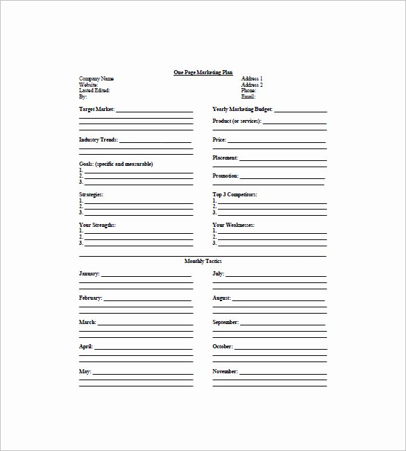 one page marketing plan template