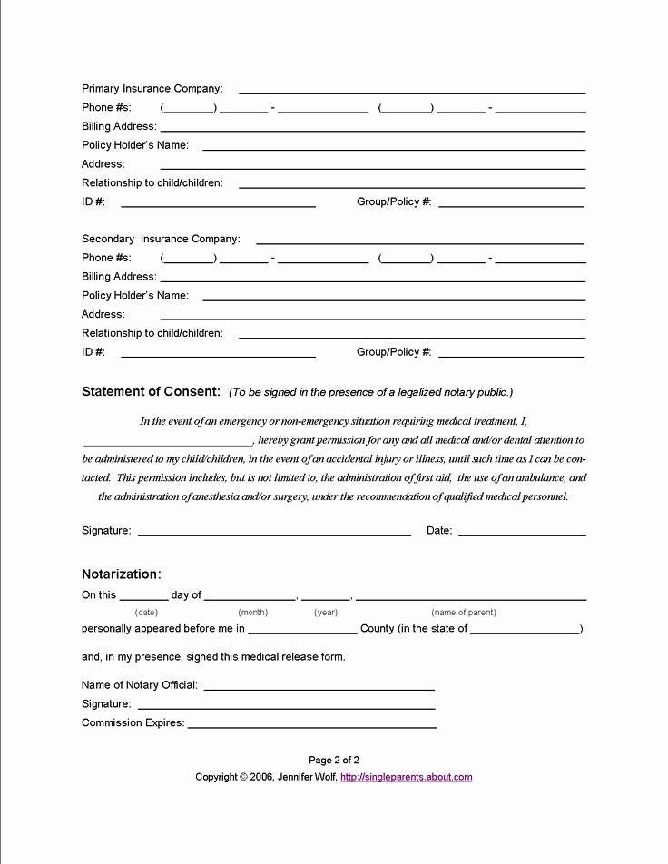 Medical Release Form For Babysitter