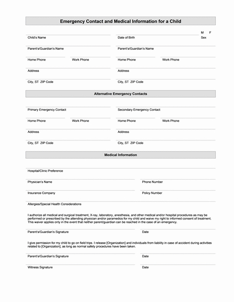 Medical Release Form For Babysitter