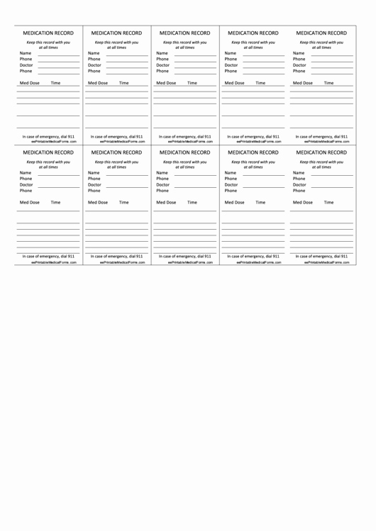 wallet sized medication record card