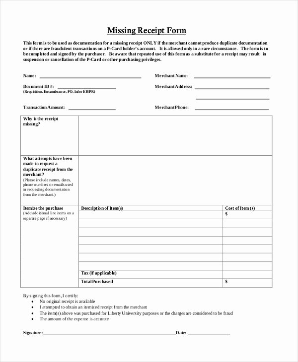 Missing Receipt form Template Beautiful Sample Blank Receipt forms 9 Free Documents In Pdf Word