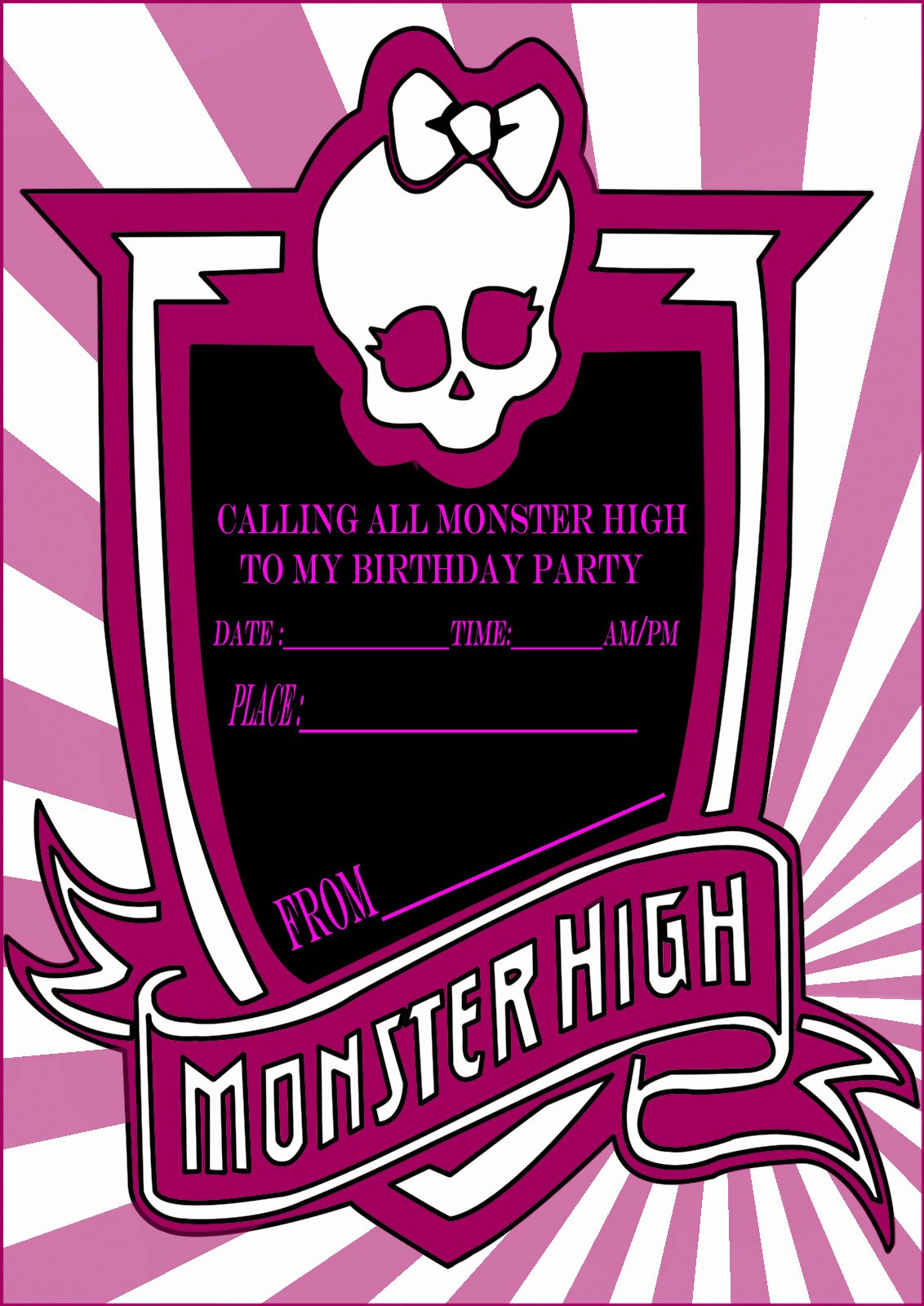 monster high party invitation card