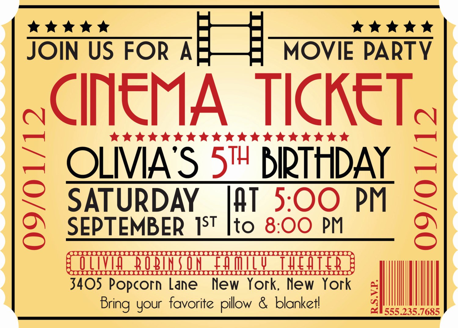 movie ticket birthday invitations ideas