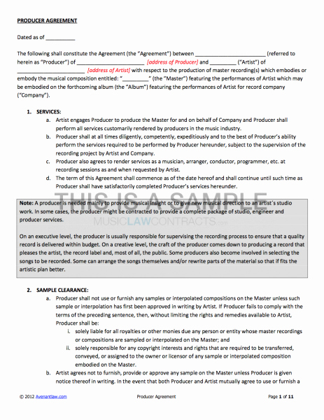 Music Artist Contract Template Inspirational Producer Contract For Working With A Signed Artist Of Music Artist Contract Template 