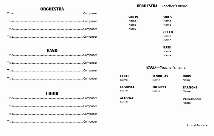 Musical Program Template Unique Teaching Elementary orchestra Template for A Concert