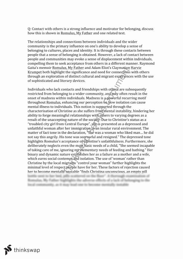year 12 hsc band 6 area study essay romulus my father