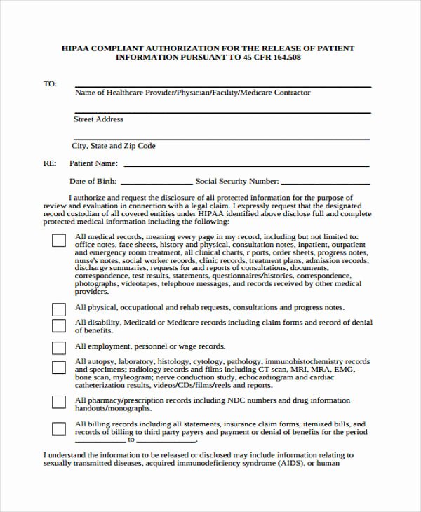 patient release form template