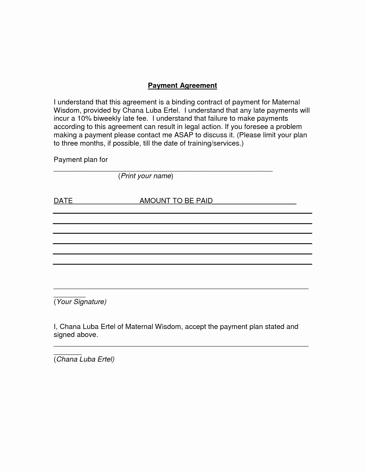 payment agreement template