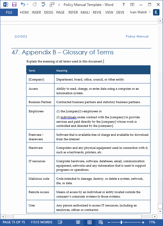 policy and procedure manual template free download unique policy manual templates ms word excel of policy and procedure manual template free download