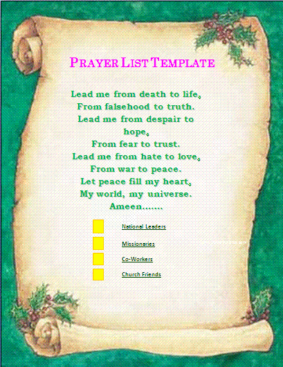 prayer list template
