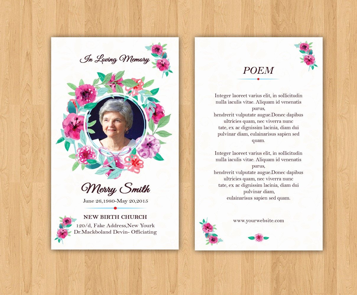 funeral prayer card template editable ms