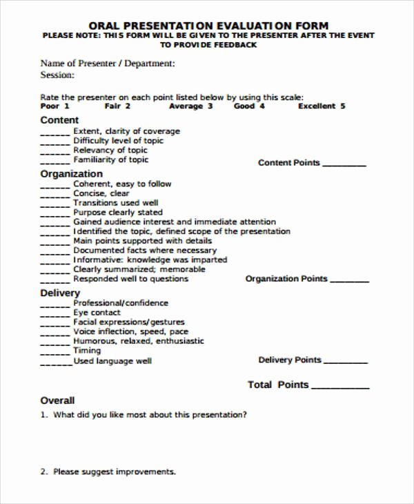 presentation evaluation form