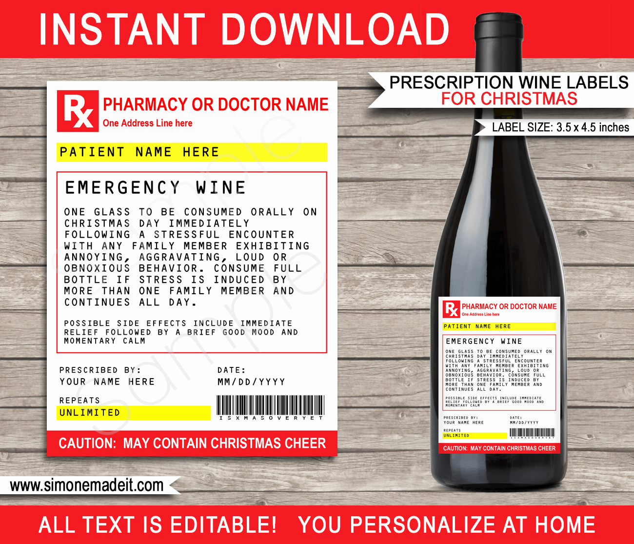 christmas prescription wine bottle labels template