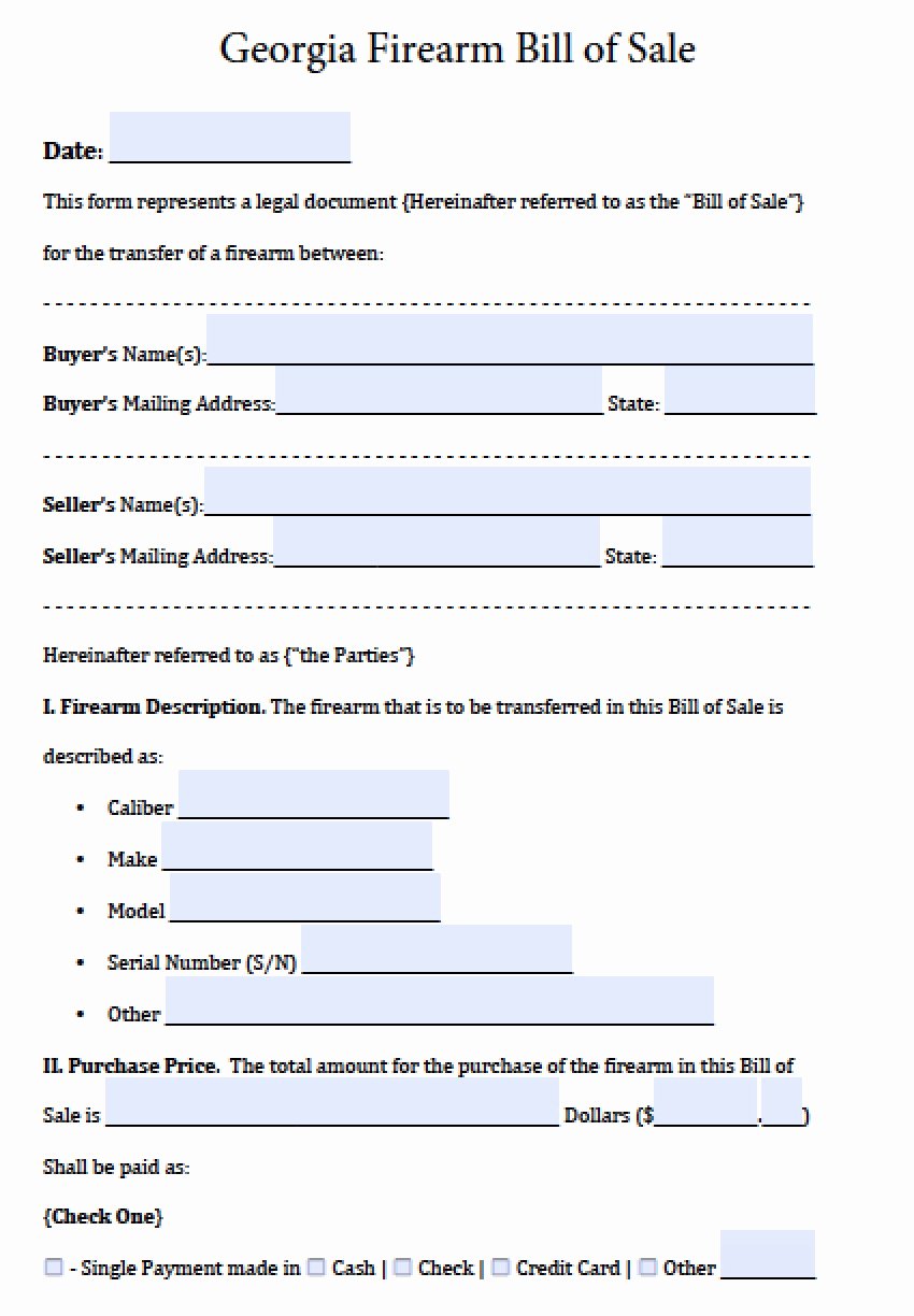 georgia firearm bill of sale