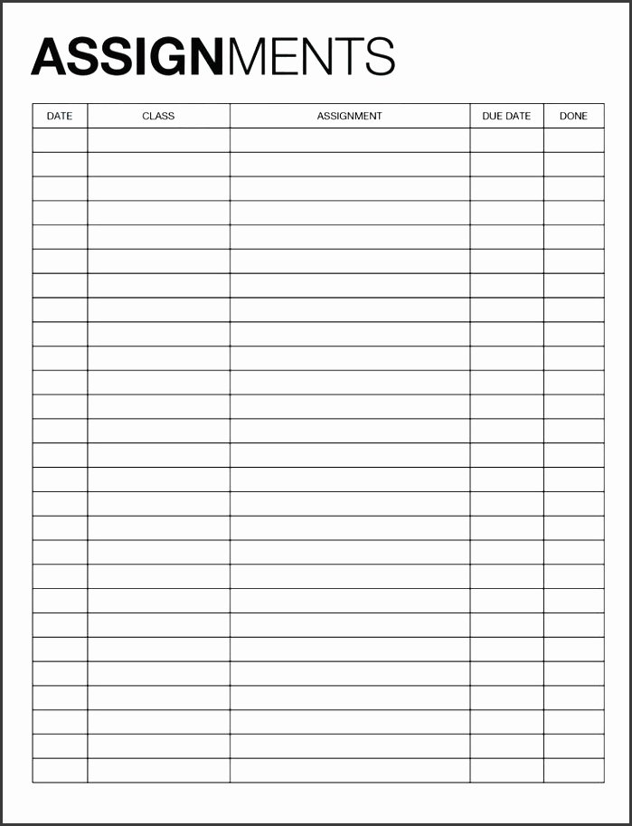 student assignment planner template