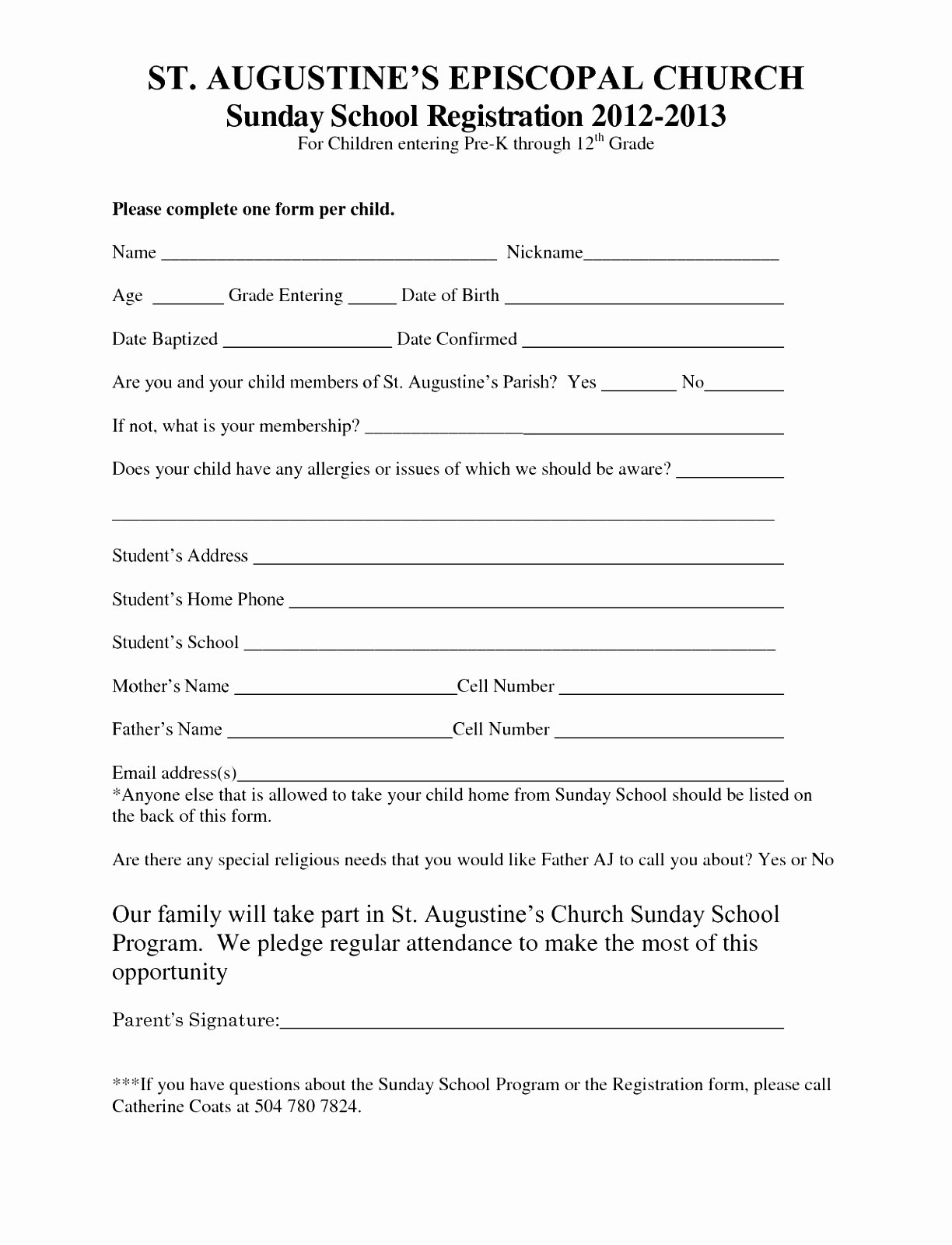 Printable Registration form Template New 7 Sunday School Registration form Template Cutei