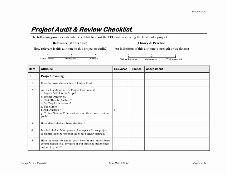 project audit review checklist