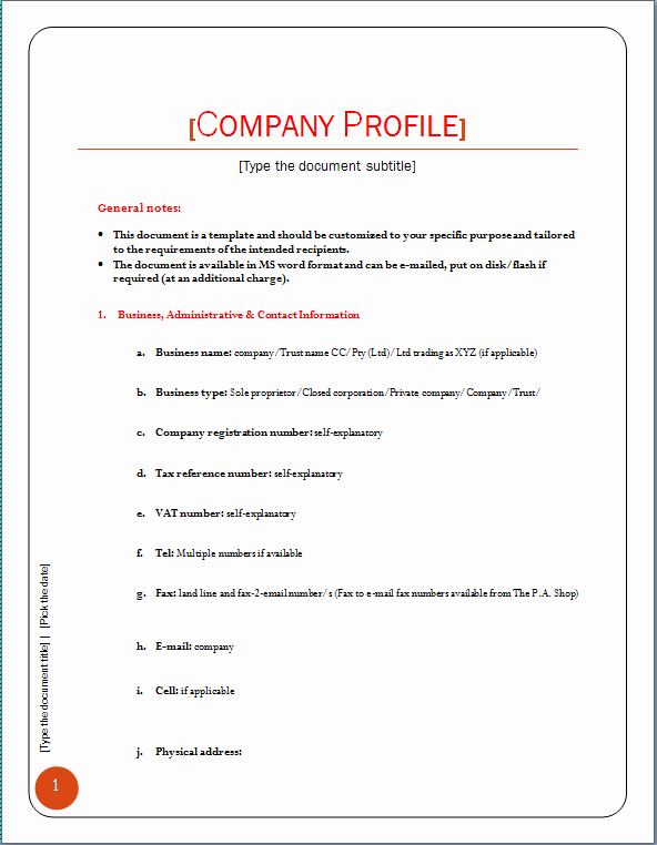 pany profile template